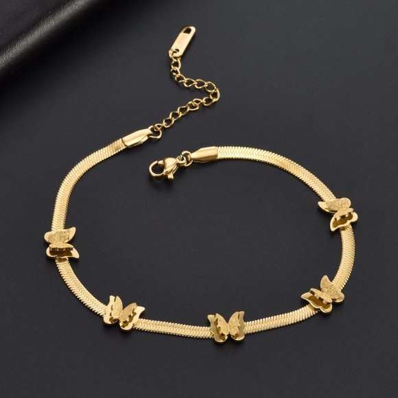 3/$35 18K Gold Plated Butterfly Anklet Ankle Chain Bracelet Stainless Steel - Picture 7 of 8